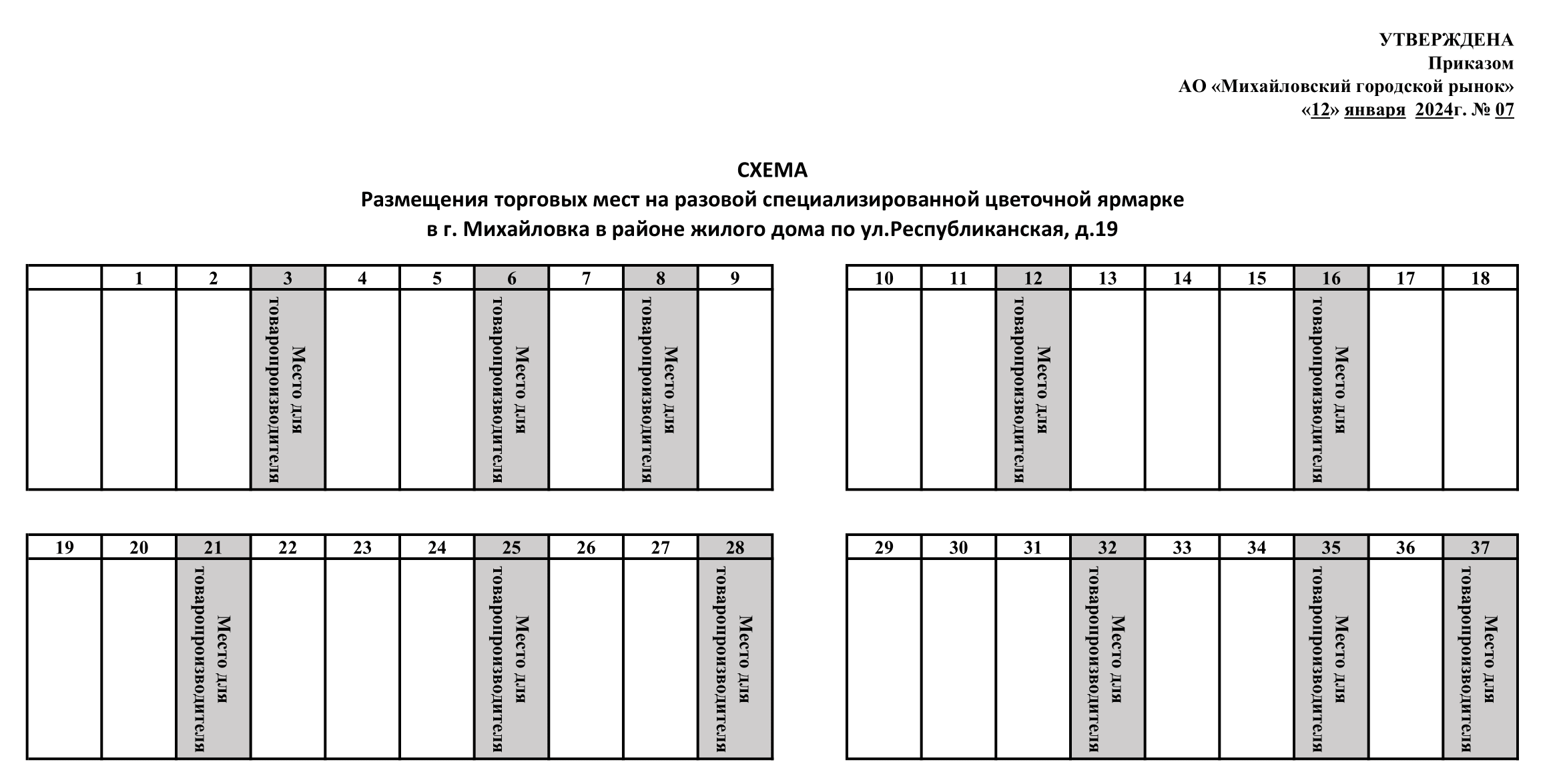 Схема размещения ярмарки цветов